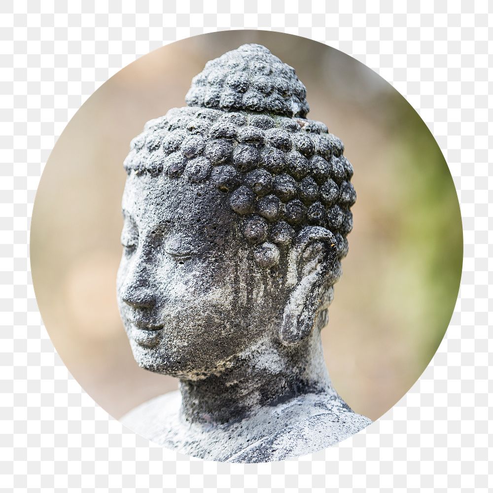 Buddha statue png badge sticker, religious photo, transparent background