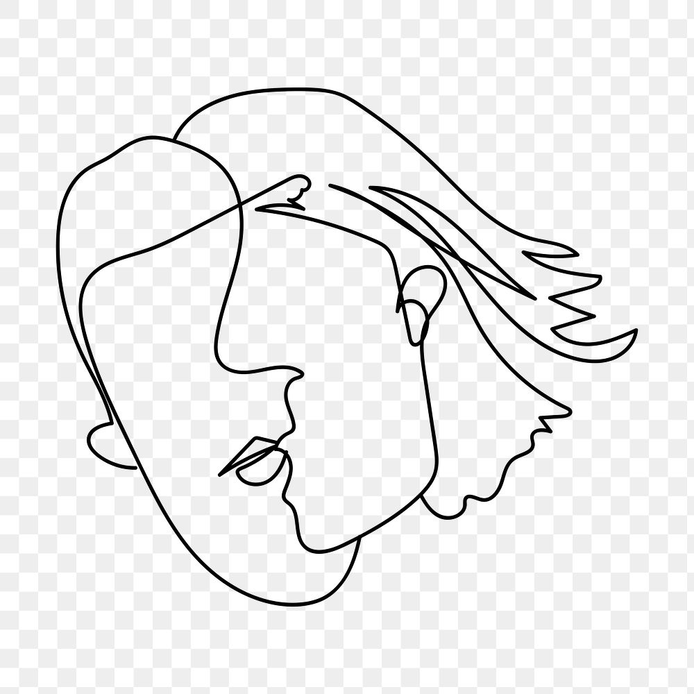 Man, woman png face sticker, line art portrait illustration, transparent background