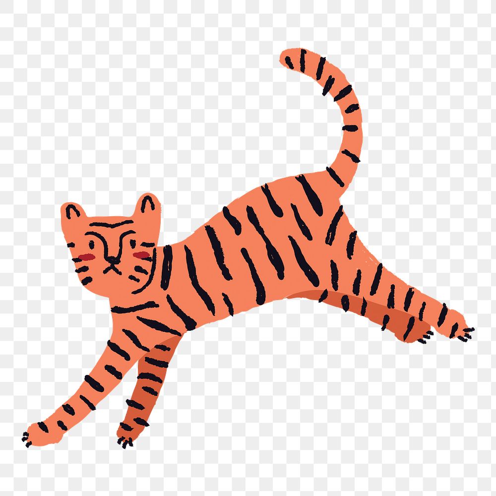 Cute tiger png sticker, cartoon illustration, transparent background