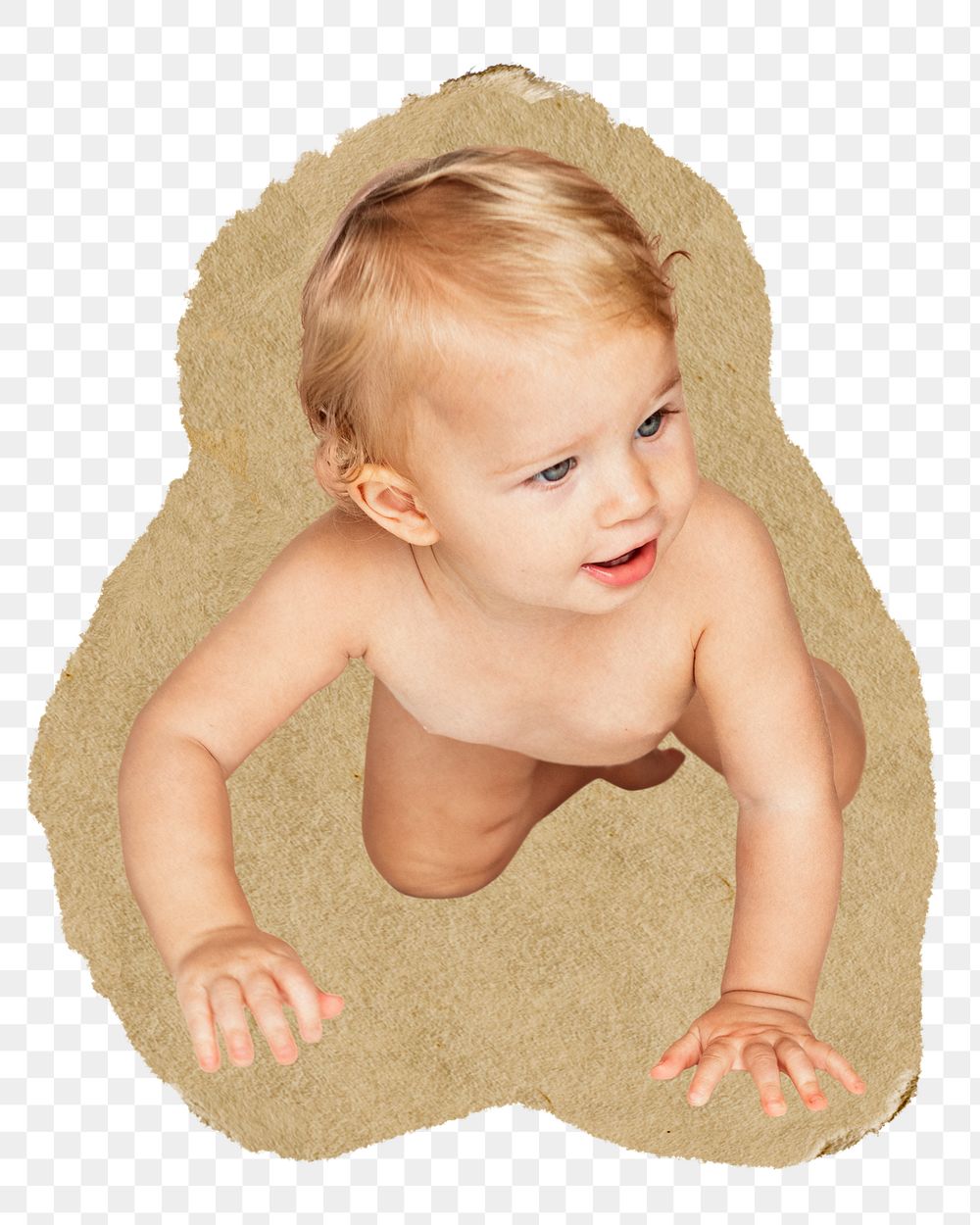 Baby crawling png sticker, ripped paper on transparent background 