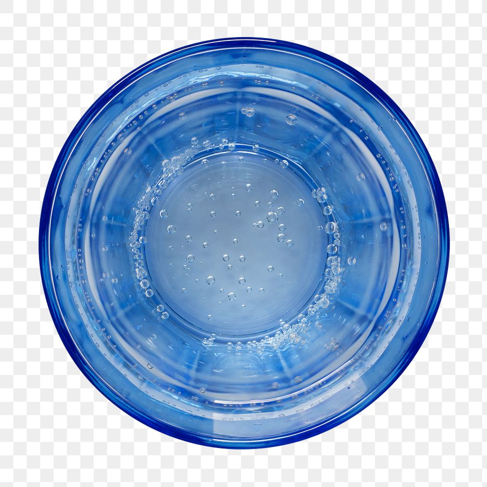 Blue glass png carbonated water, transparent background
