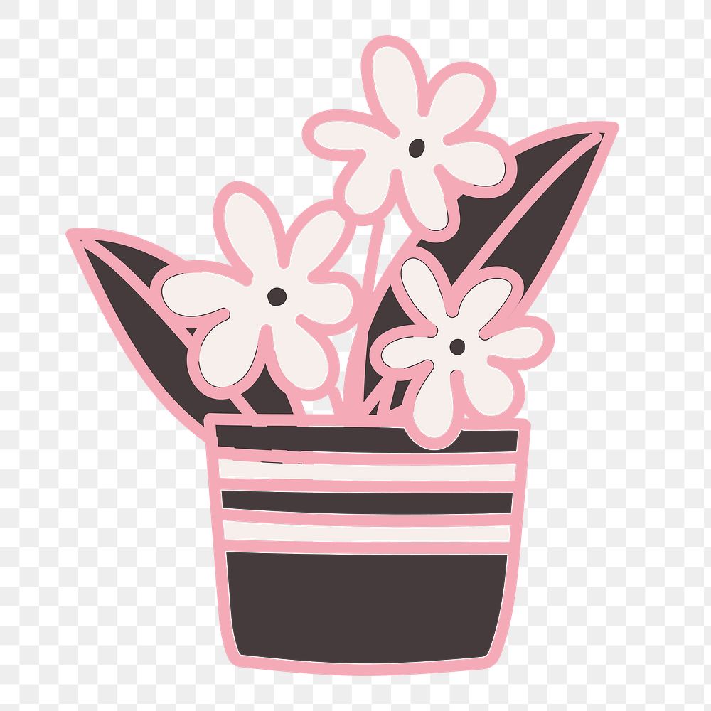 Png pink flower sticker, cute doodle, transparent background