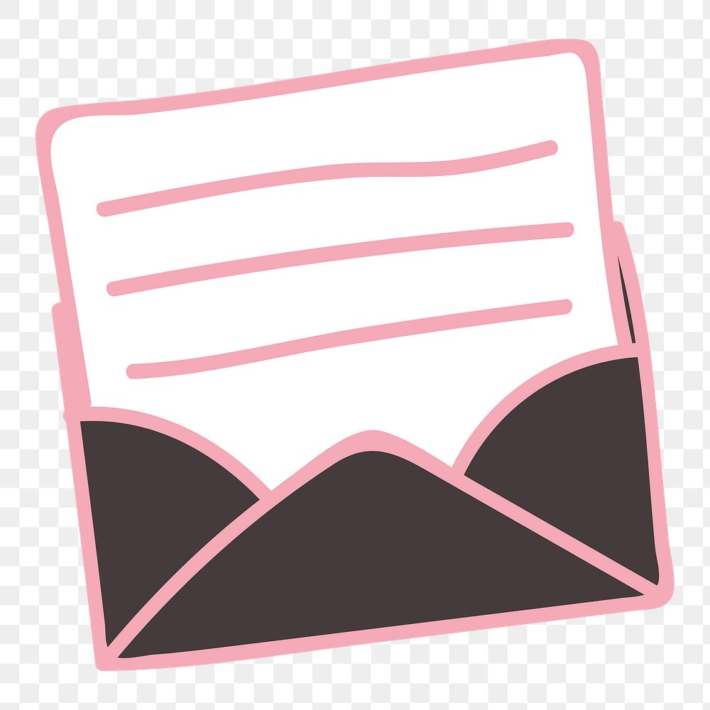 Png pink mail sticker, cute doodle, transparent background