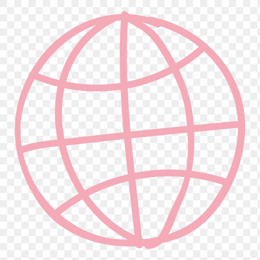 Png pink global network sticker, cute doodle, transparent background