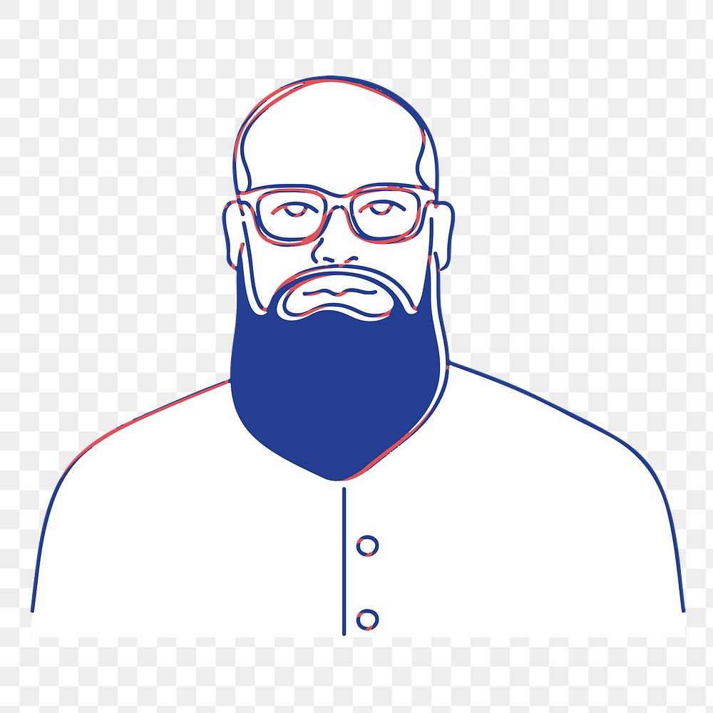 Png beard man sticker, line art illustration, transparent background