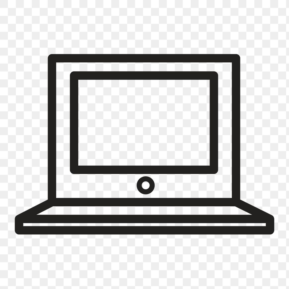 Laptop icon png sticker, black & white illustration, transparent background