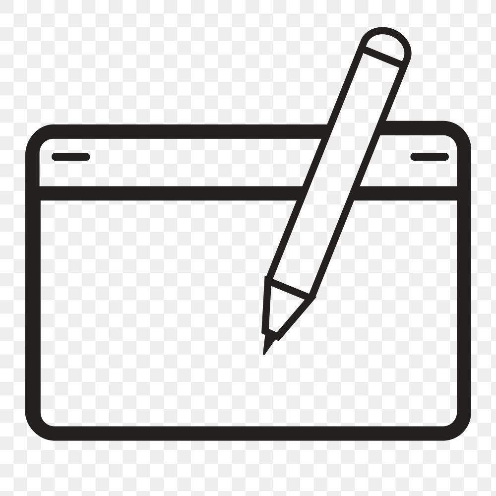 Writing icon png sticker, black & white illustration, transparent background