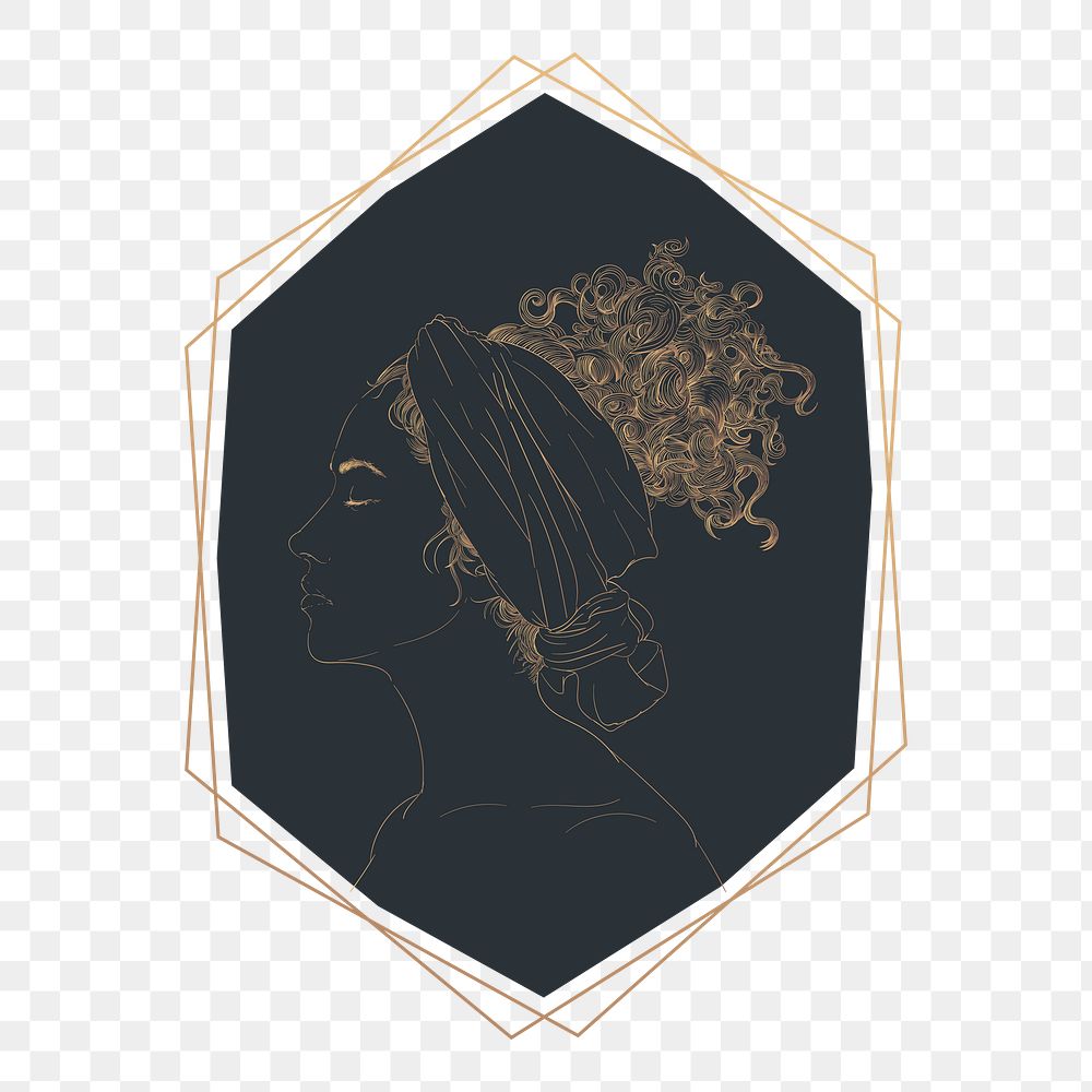 Png aesthetic woman logo sticker, luxury design, transparent background