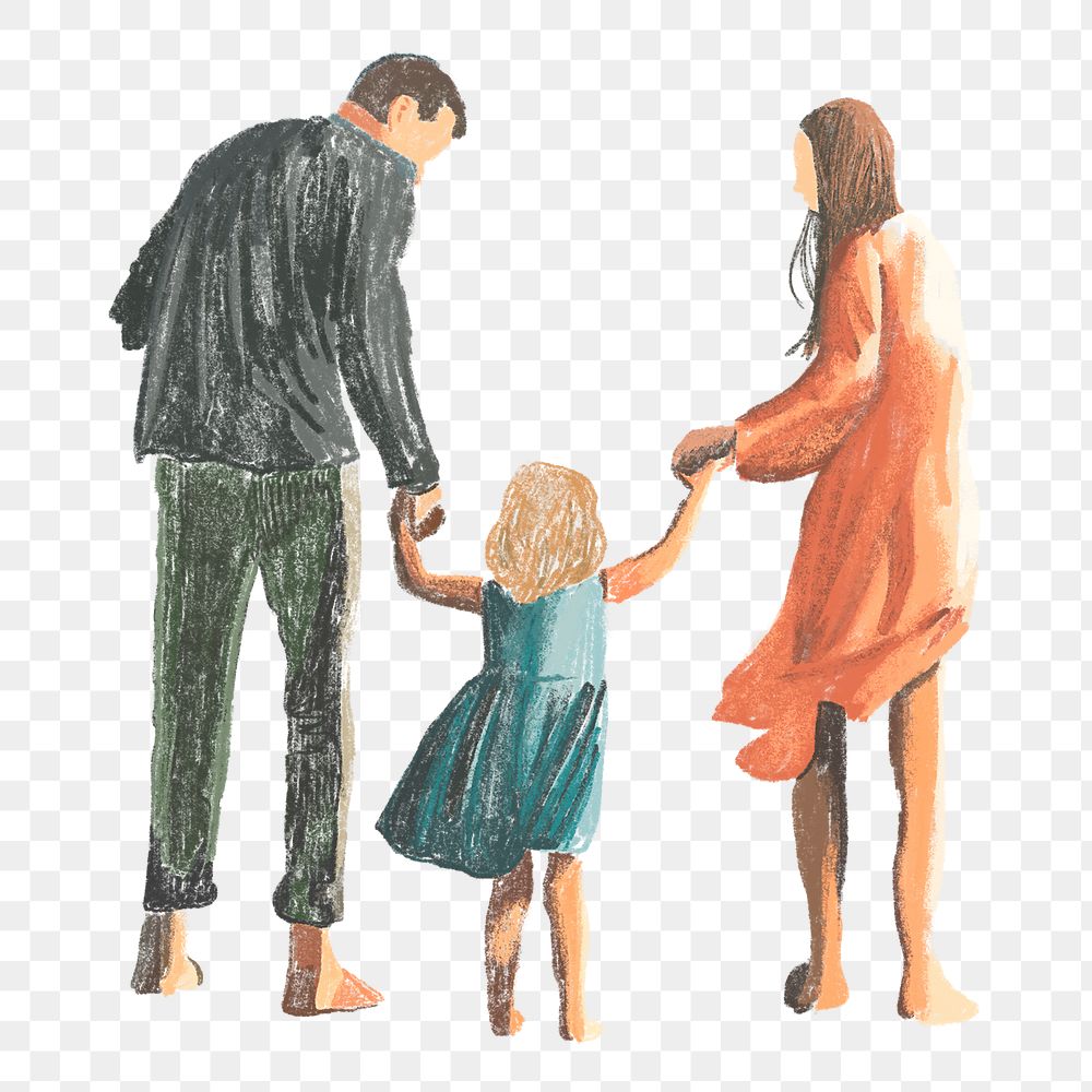 Happy family png sticker, oil pastel design, transparent background