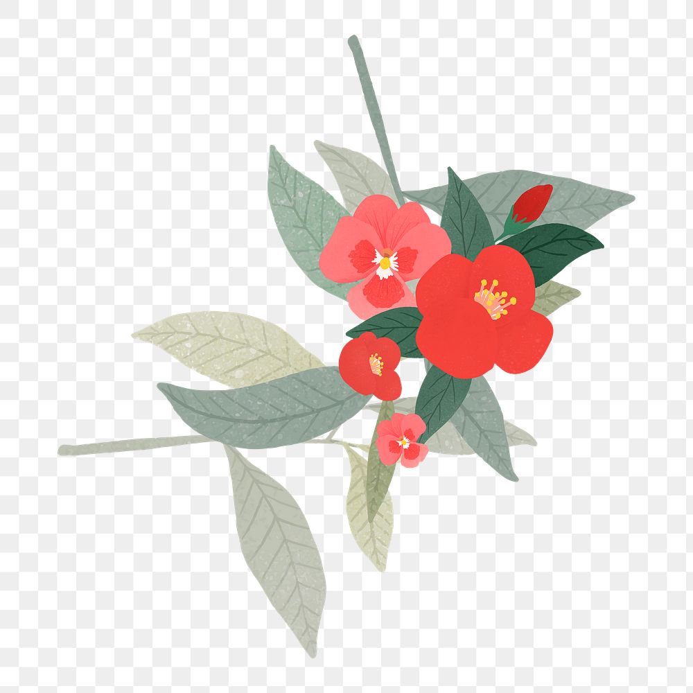 Red flowers png sticker, botanical design, transparent background