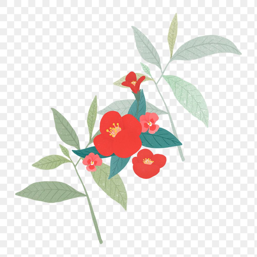 Red flowers png sticker, botanical design, transparent background