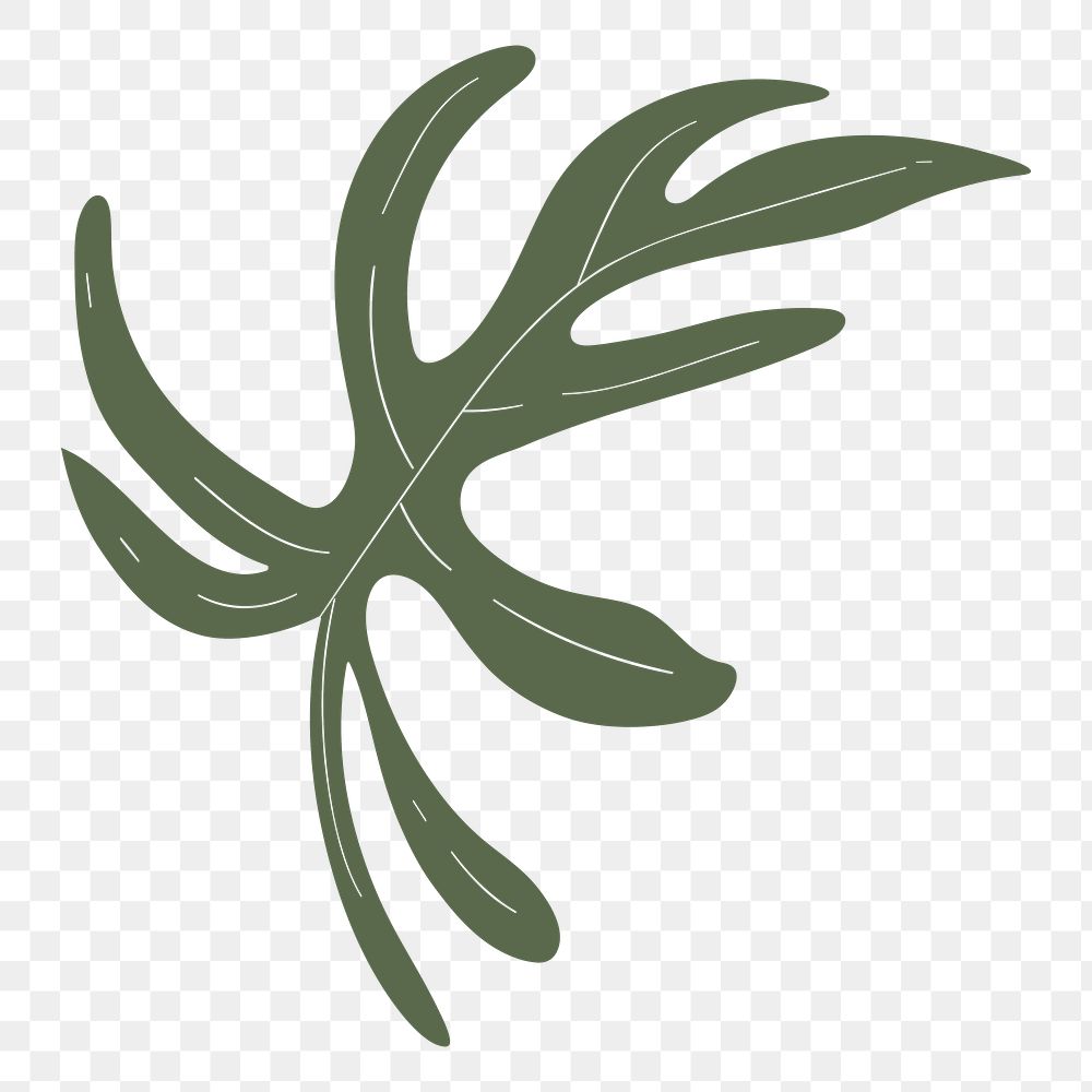 Png leaf doodle sticker, memphis illustration, transparent background