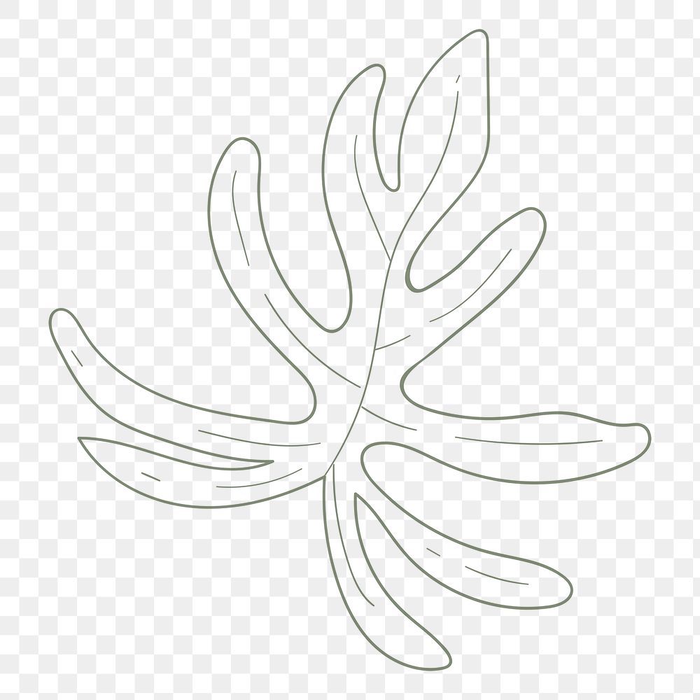 Png leaf line art sticker, memphis illustration, transparent background