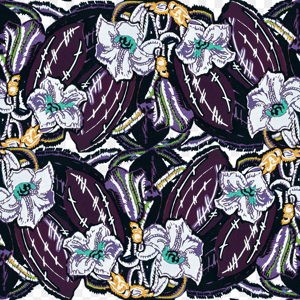 PNG Edouard Benedictus floral pattern sticker, seamless design, transparent background