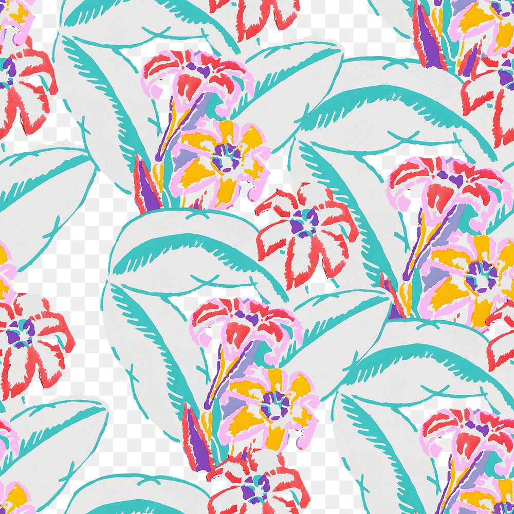 PNG Edouard Benedictus flower pattern sticker, seamless design, transparent background