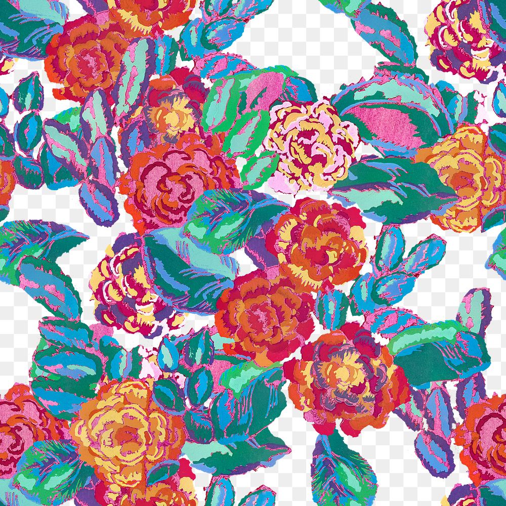 PNG Edouard Benedictus rose pattern sticker, seamless design, transparent background