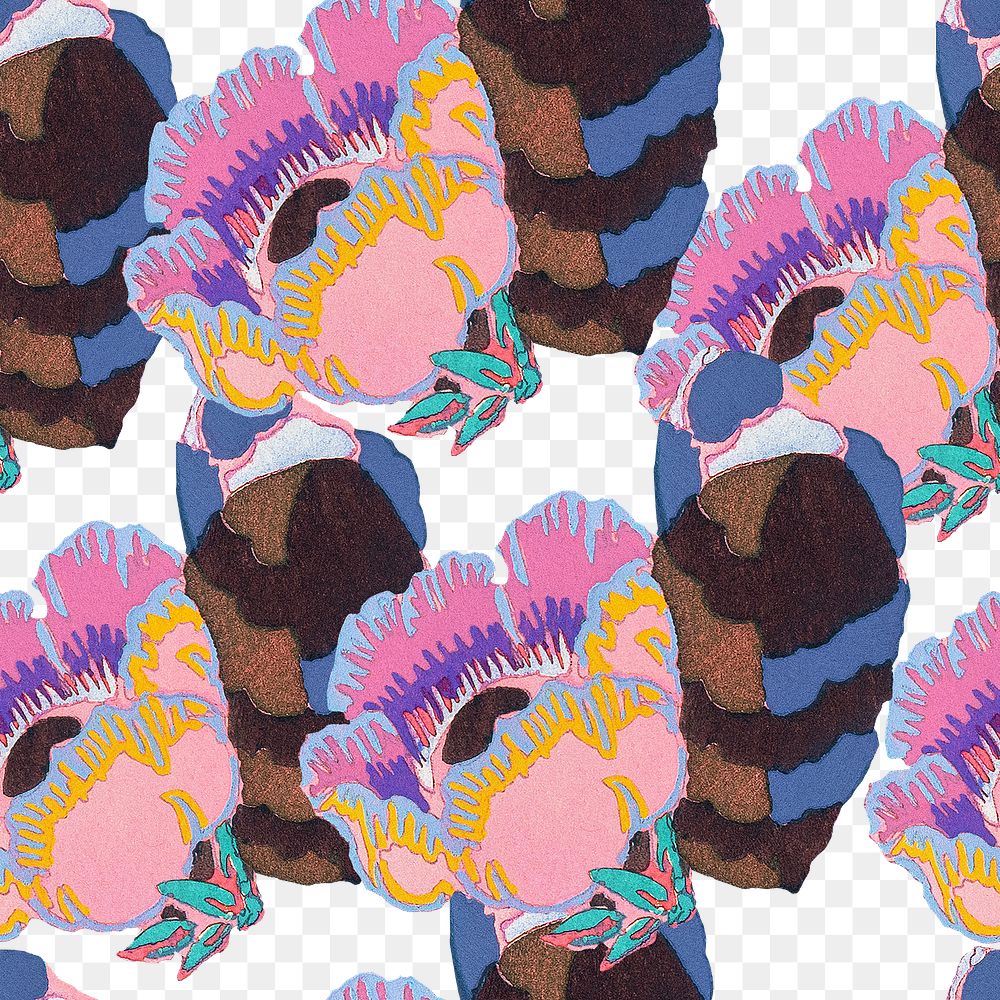 PNG Edouard Benedictus flower pattern sticker, seamless design, transparent background