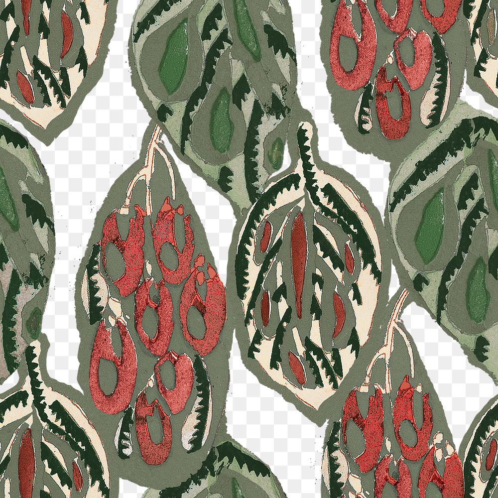 PNG Edouard Benedictus leaf pattern sticker, seamless design, transparent background