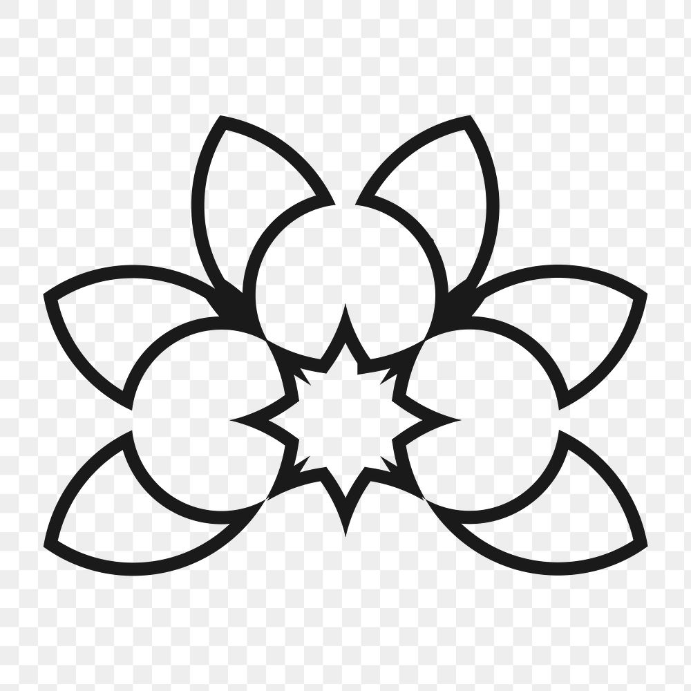 Png flower logo element sticker, black illustration, transparent background