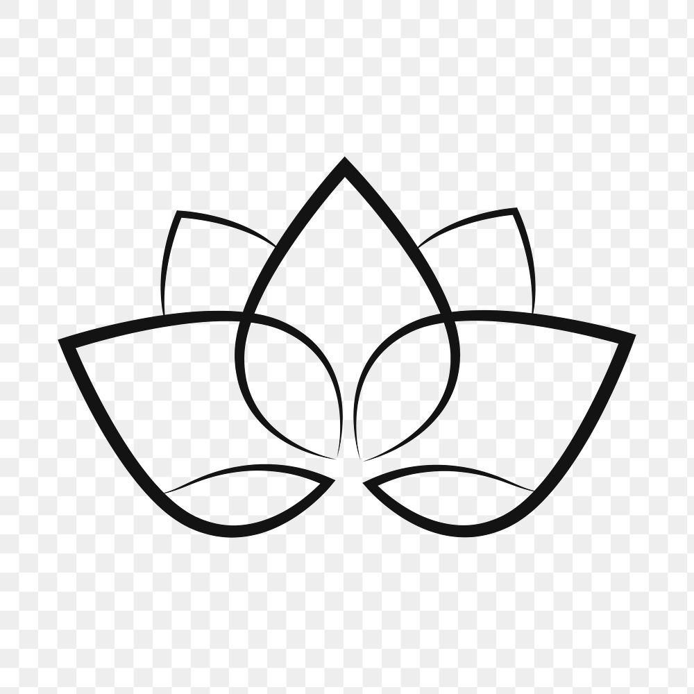 Png flower logo element sticker, black illustration, transparent background