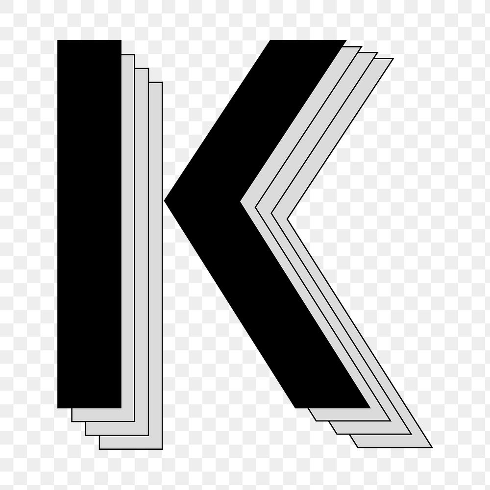 K letter png sticker, cool geometric, transparent background