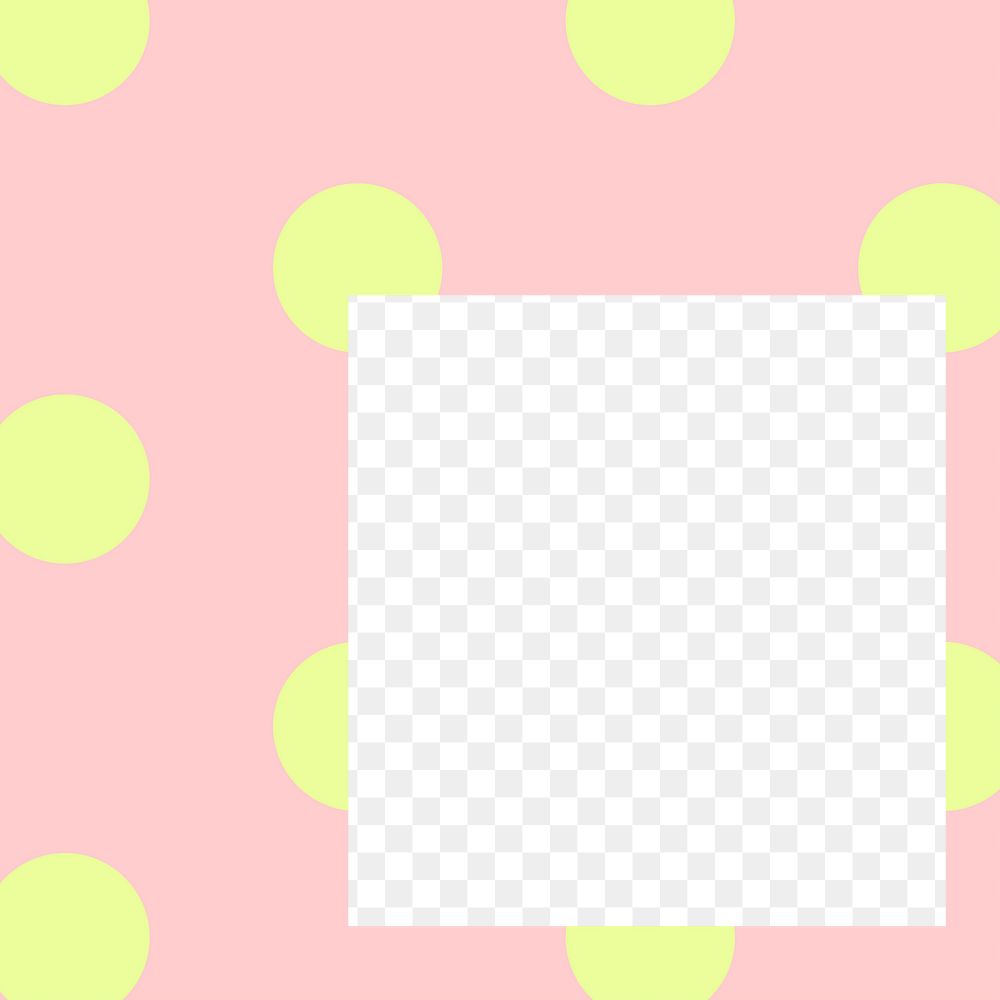 Square frame png pink polka dots sticker, transparent background