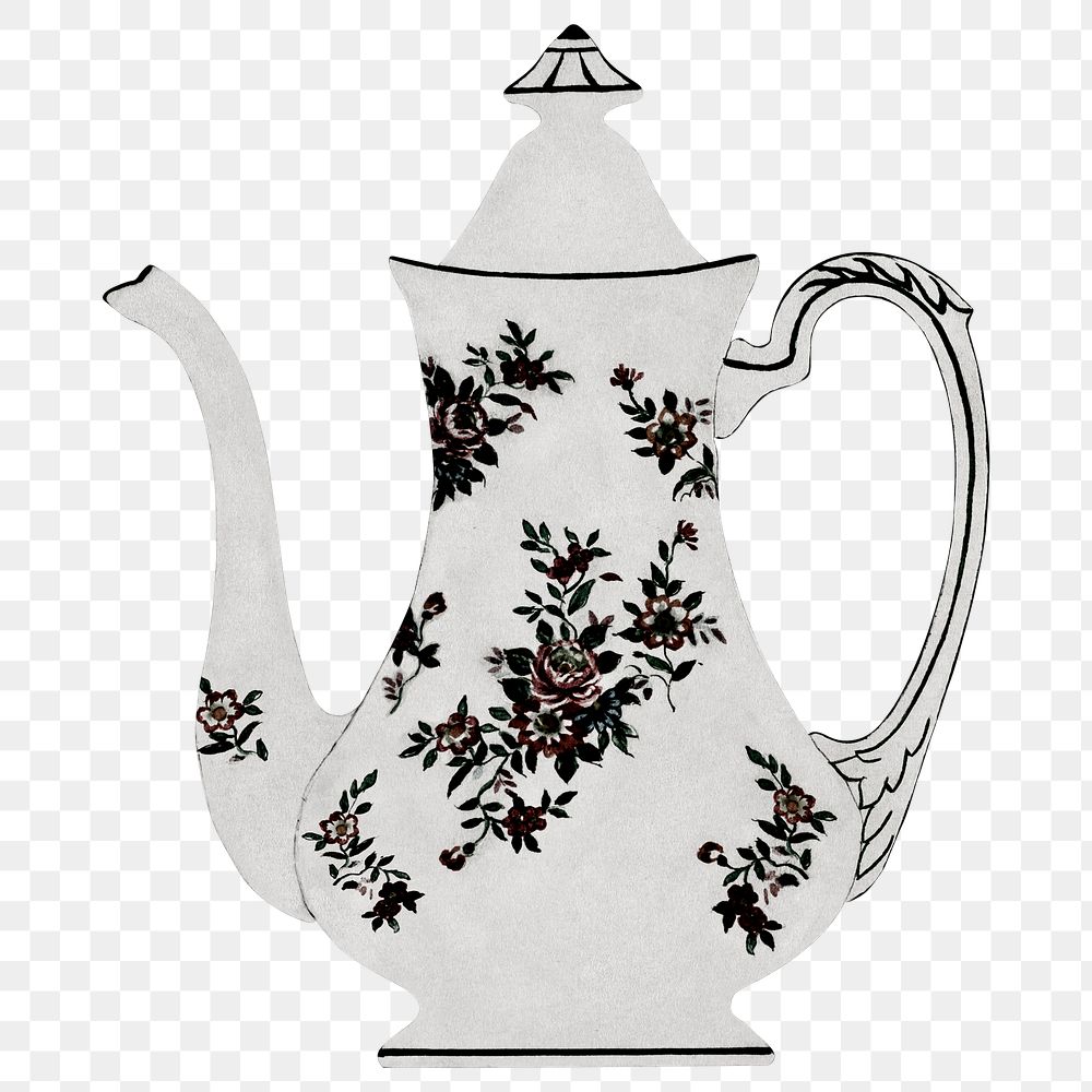 Antique teapot png sticker, vintage illustration, transparent background 