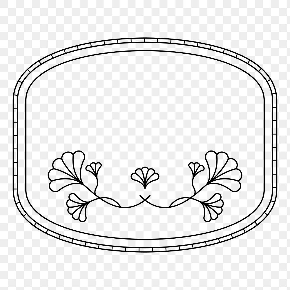 Decorative flower png frame sticker, line art, transparent background