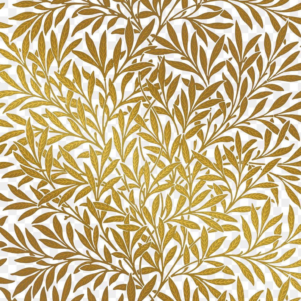 PNG William Morris's leaf pattern sticker, vintage gold floral design, transparent background