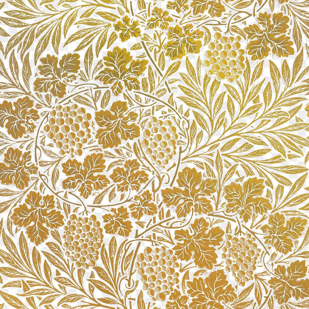 PNG William Morris's gold floral pattern sticker, vintage remixed media