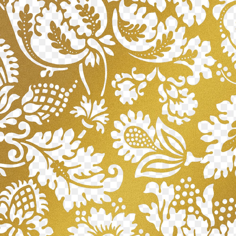 PNG William Morris's gold floral pattern sticker, vintage remixed media