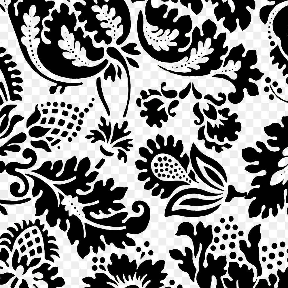 Black leaf png William Morris pattern sticker, transparent background