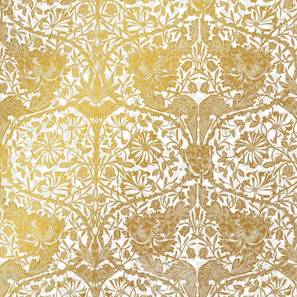 PNG William Morris's gold floral pattern sticker, vintage remixed media