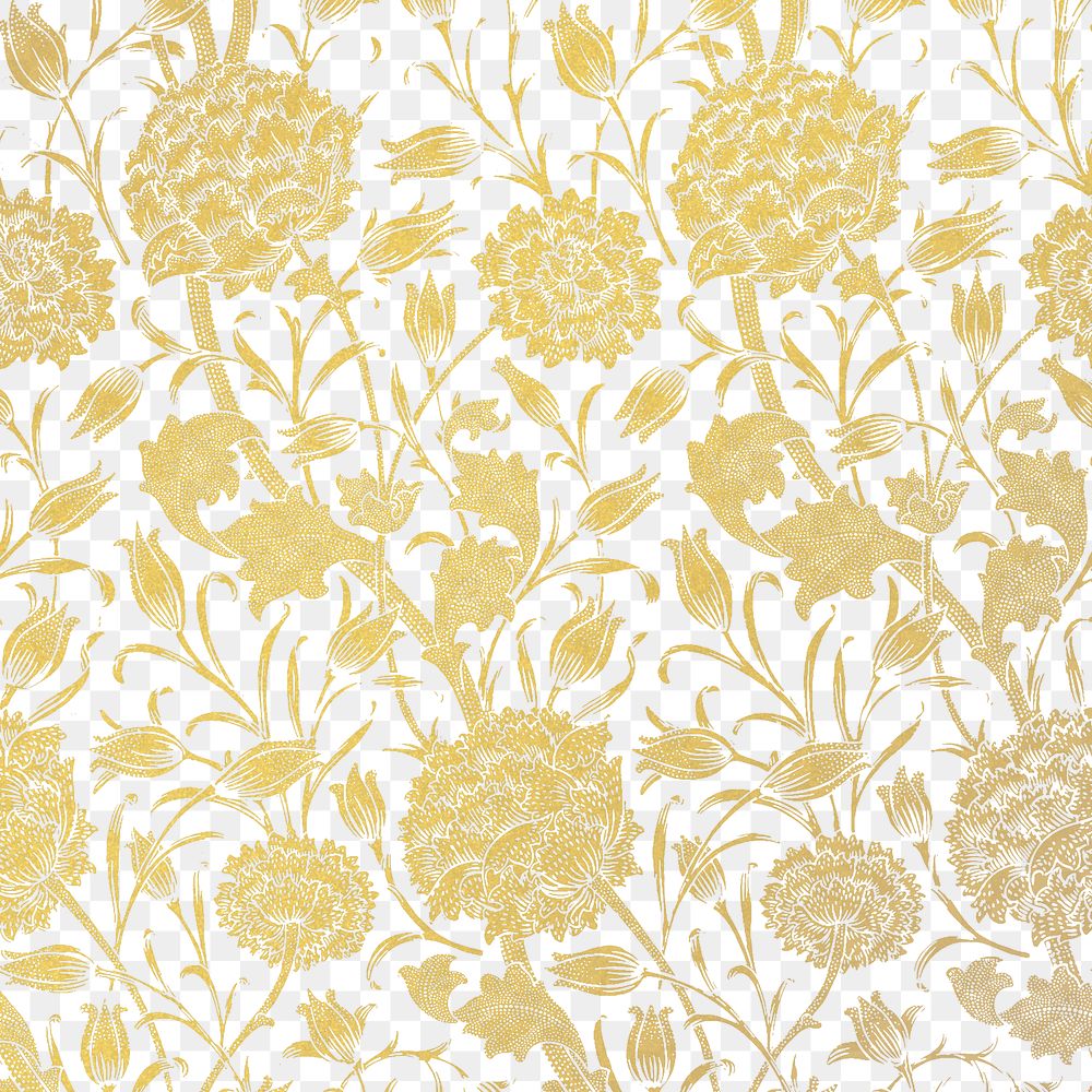 Gold floral background png William Morris pattern sticker, transparent design