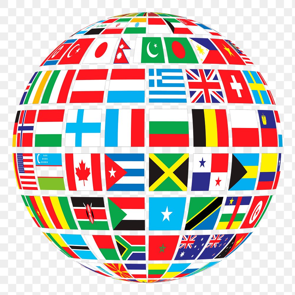 World flag globe png illustration, transparent background. Free public domain CC0 image.