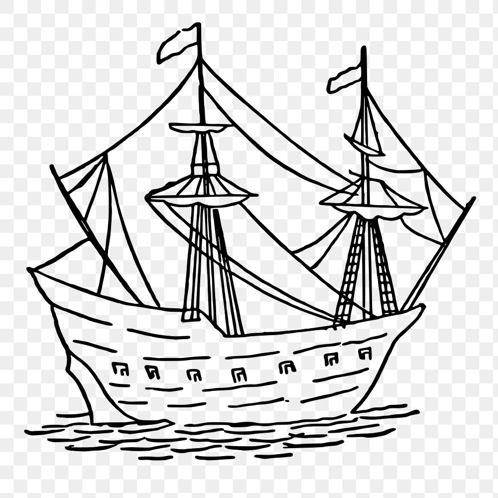Ship sailing png illustration, transparent background. Free public domain CC0 image.