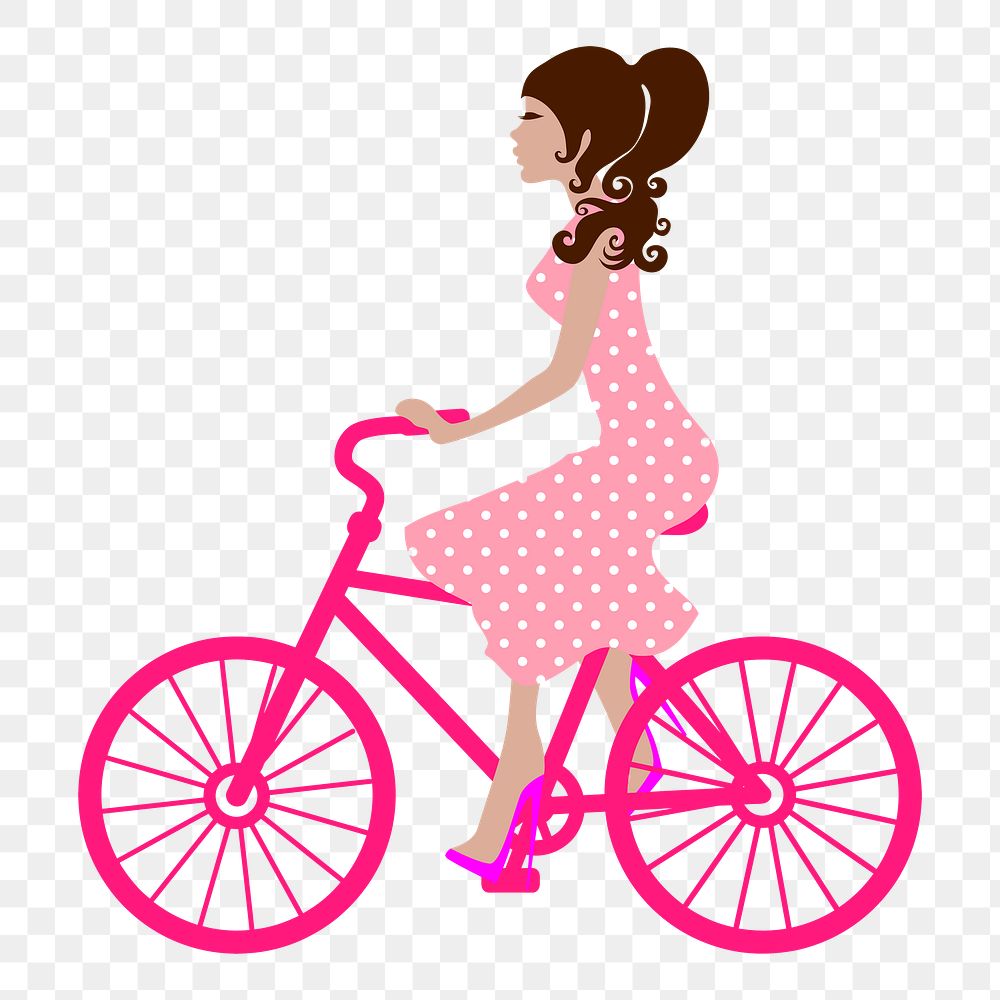Woman biking png illustration, transparent background. Free public domain CC0 image.