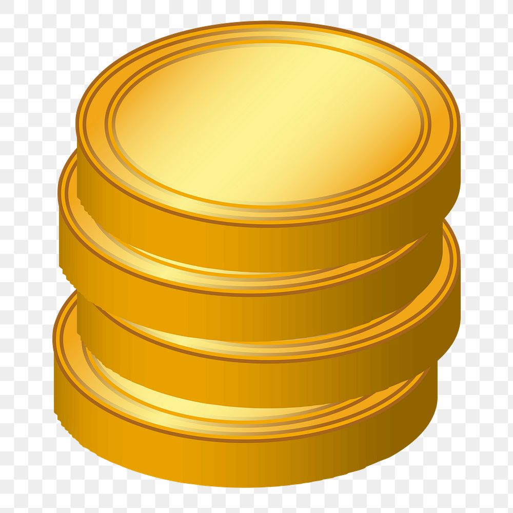 Gold coins stacked png illustration, transparent background. Free public domain CC0 image.