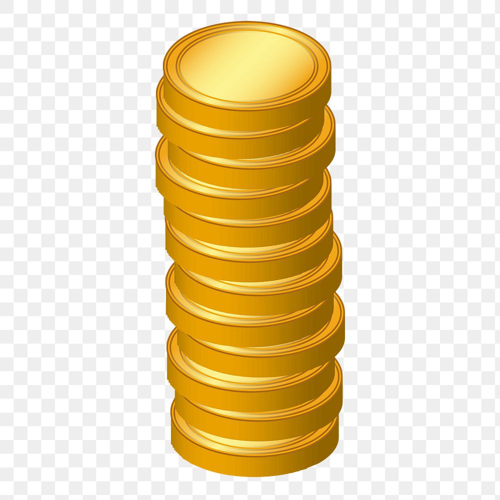 Gold coins stacked png illustration, transparent background. Free public domain CC0 image.