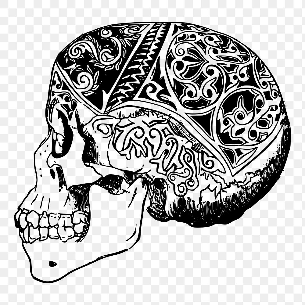 Decorative skull png  illustration, transparent background. Free public domain CC0 image.