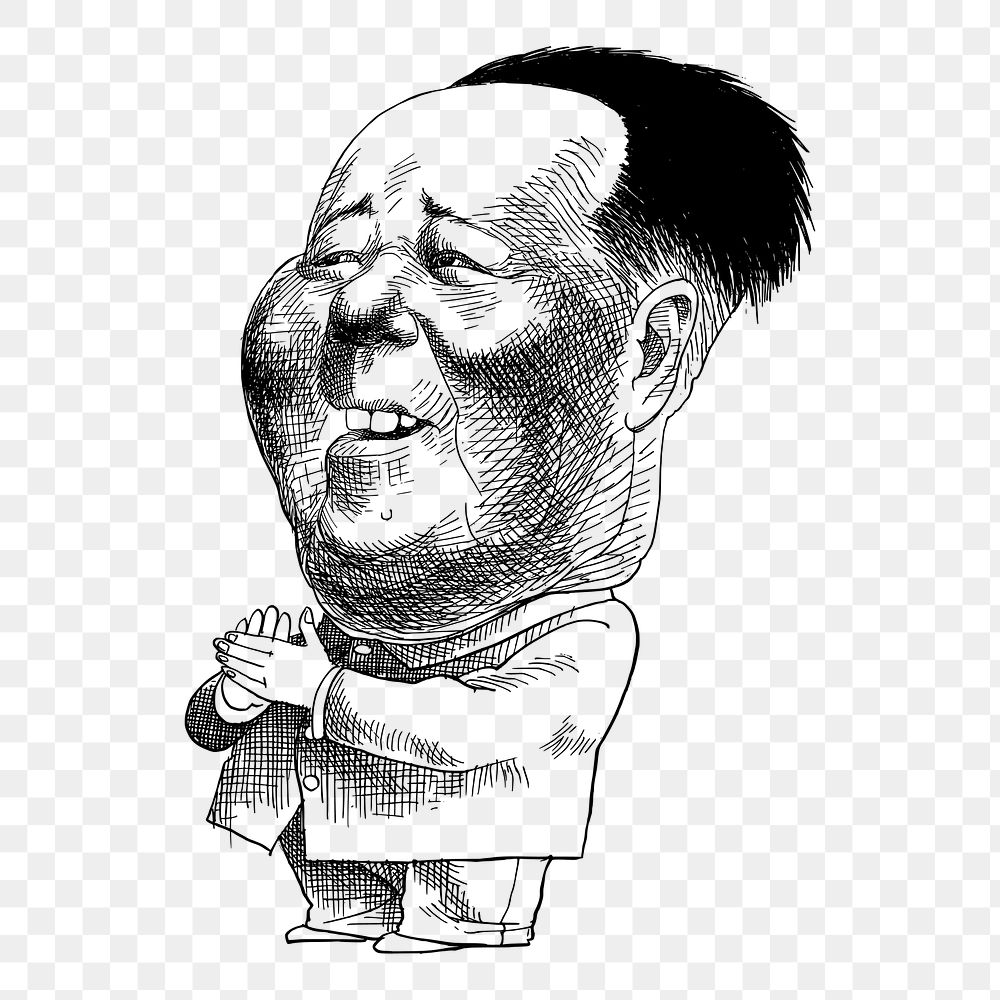 Mao Zedong caricature png drawing illustration, transparent background. Free public domain CC0 image.