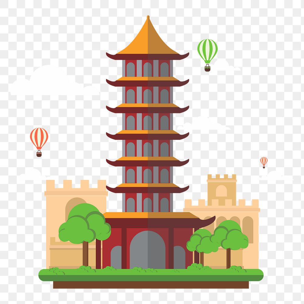 Chinese pagoda png illustration, transparent background. Free public domain CC0 image.