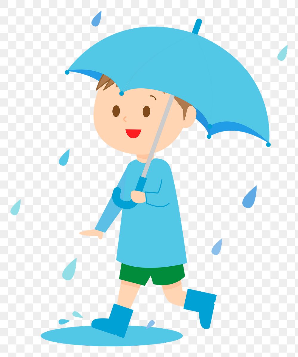 Boy in boots rainy day png illustration, transparent background. Free public domain CC0 image.