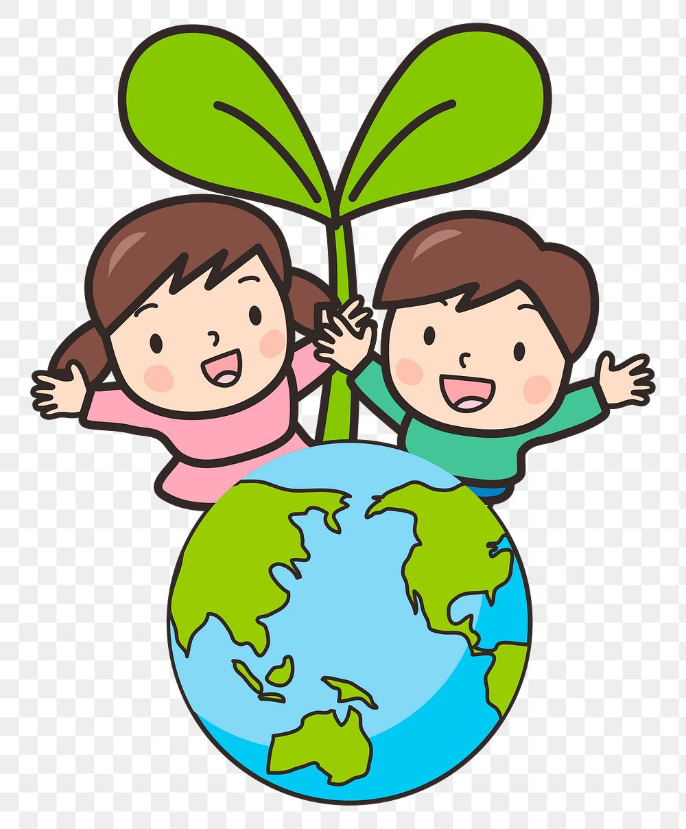 Children save the planet png illustration, transparent background. Free public domain CC0 image.