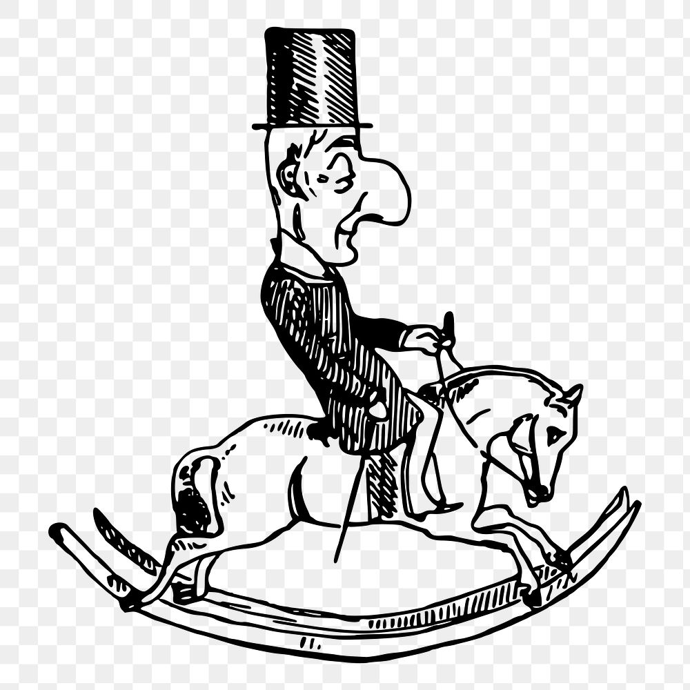 Old man riding rocking horse png illustration, transparent background. Free public domain CC0 image.