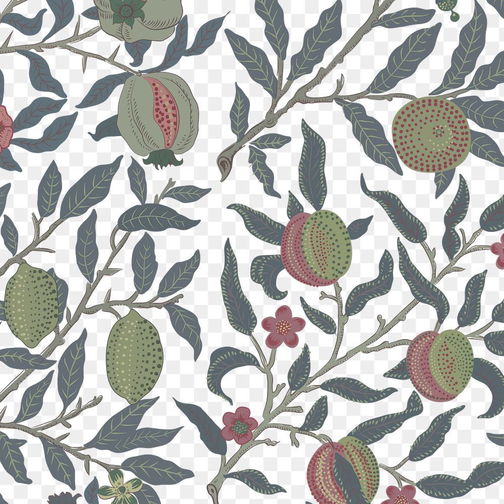 PNG William Morris's fruit pattern sticker, transparent background