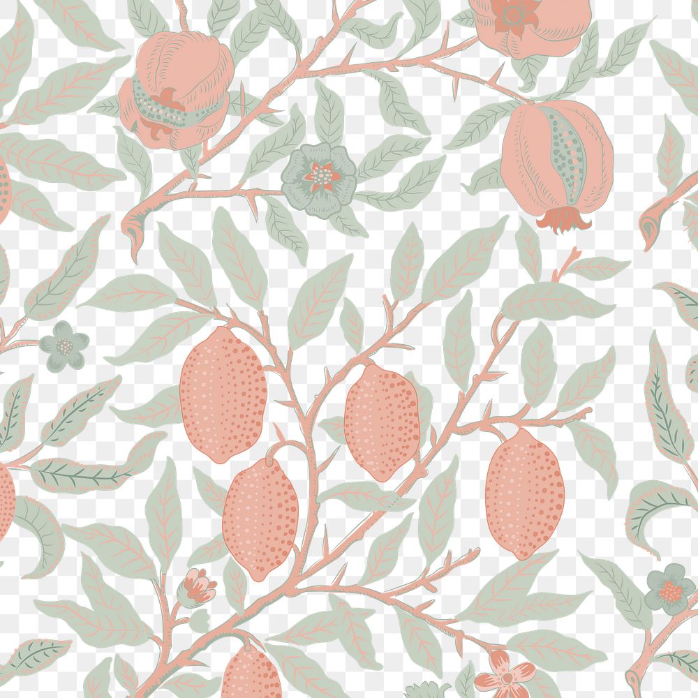 PNG William Morris's fruit pattern sticker, vintage pomegranate design, transparent background