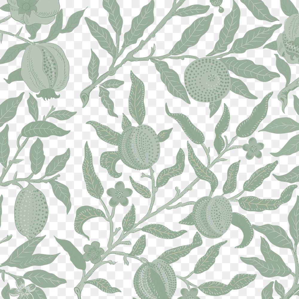 PNG William Morris's fruit pattern sticker, vintage pomegranate design, transparent background