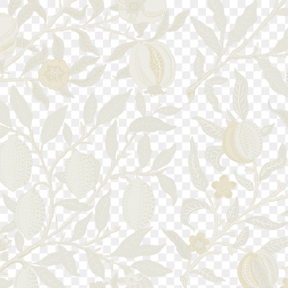 PNG William Morris's fruit pattern sticker, vintage pomegranate design, transparent background