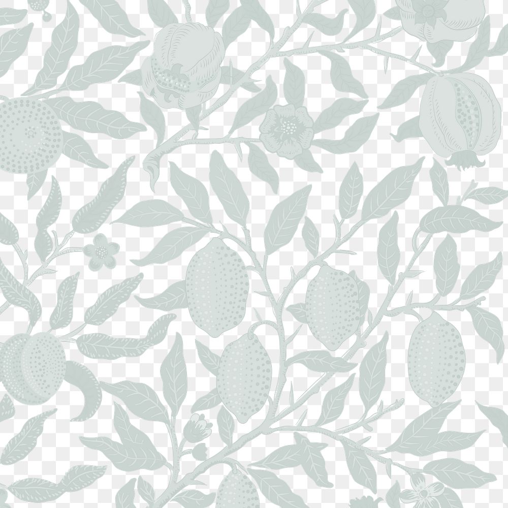 PNG William Morris's fruit pattern sticker, vintage pomegranate design, transparent background